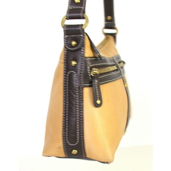 SMALL Tignanello TAN BEIGE BROWN GENUINE LEATHER HOBO HANDBAG PURSE SHOULDER BAG - Picture 5 of 12